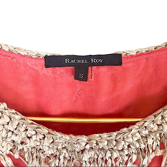 RACHEL ROY Taupe Open Knit Crochet Midi Tank Dress w/ Coral & Metallic Copper - Picture 8 of 8